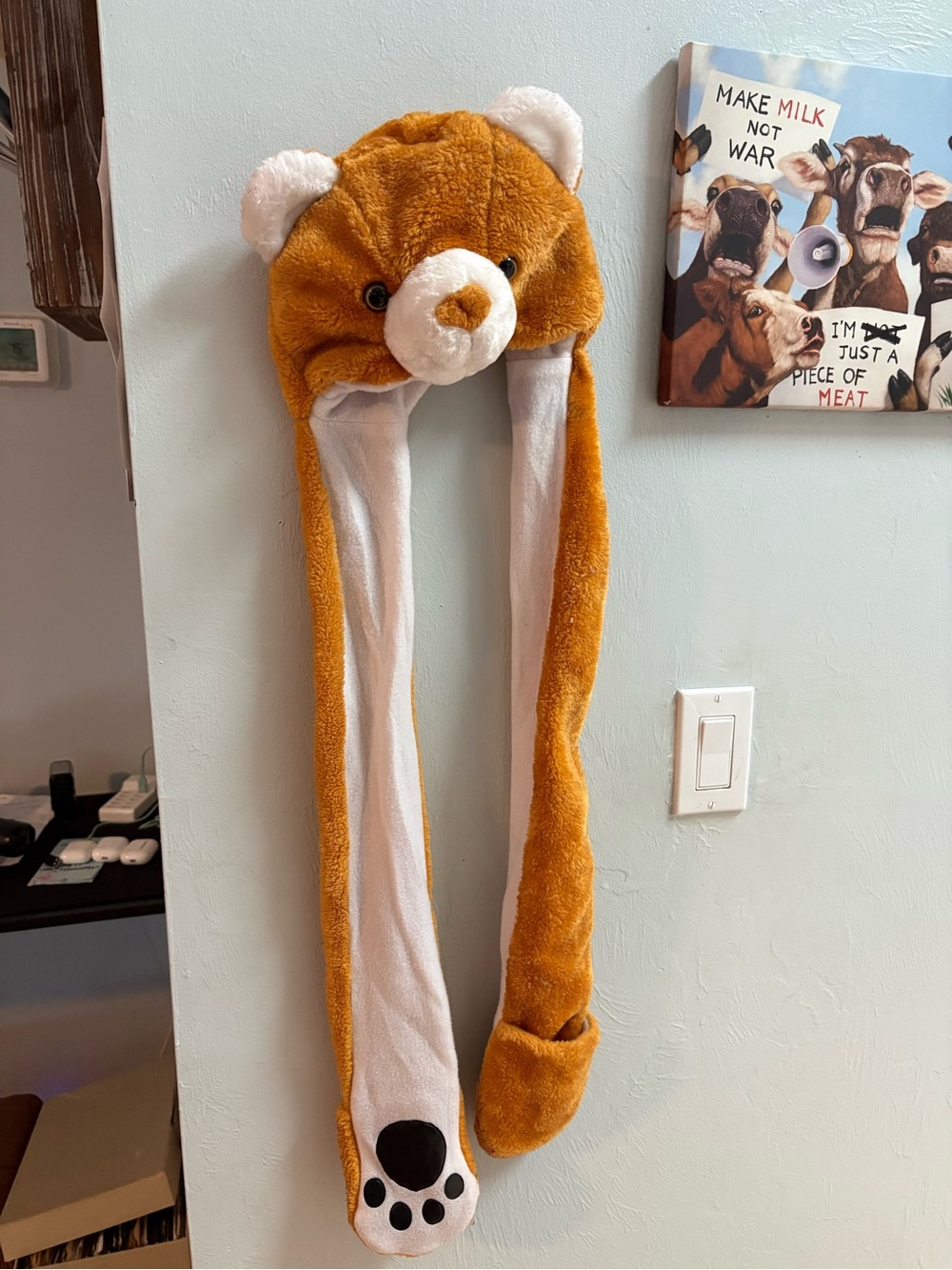 Kids Plush Bear Earflap Hat in Brown and White